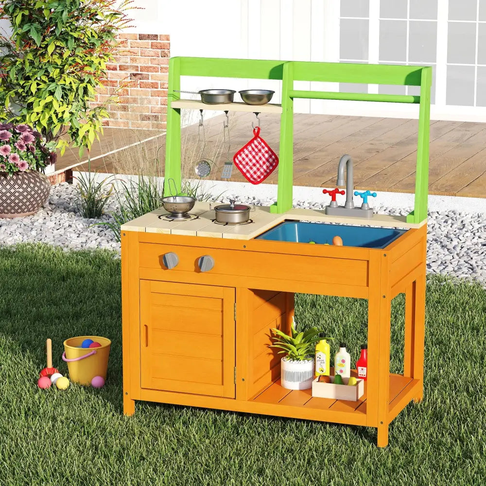 Outdoor Mud Kitchen Playset for Girls and Boys 3+ Years Old-Orange - Orange - Play Kitchen Sets