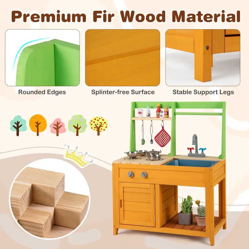 Outdoor Mud Kitchen Playset for Girls and Boys 3+ Years Old-Orange - Orange - Play Kitchen Sets