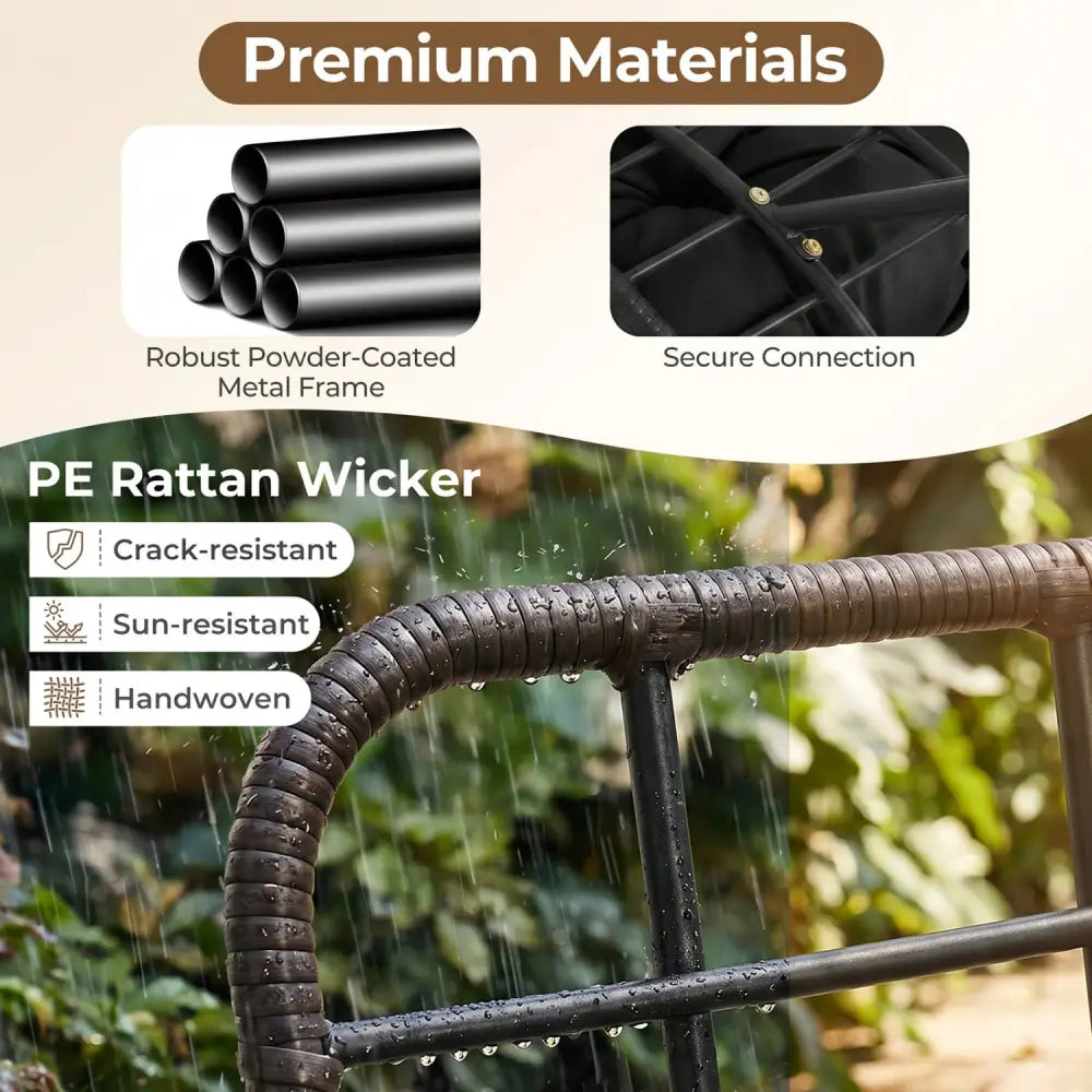 Outdoor Papasan Rocking Chair with Thick Cushion and Pads-Black - Black - Patio Rocking Chairs & Gliders