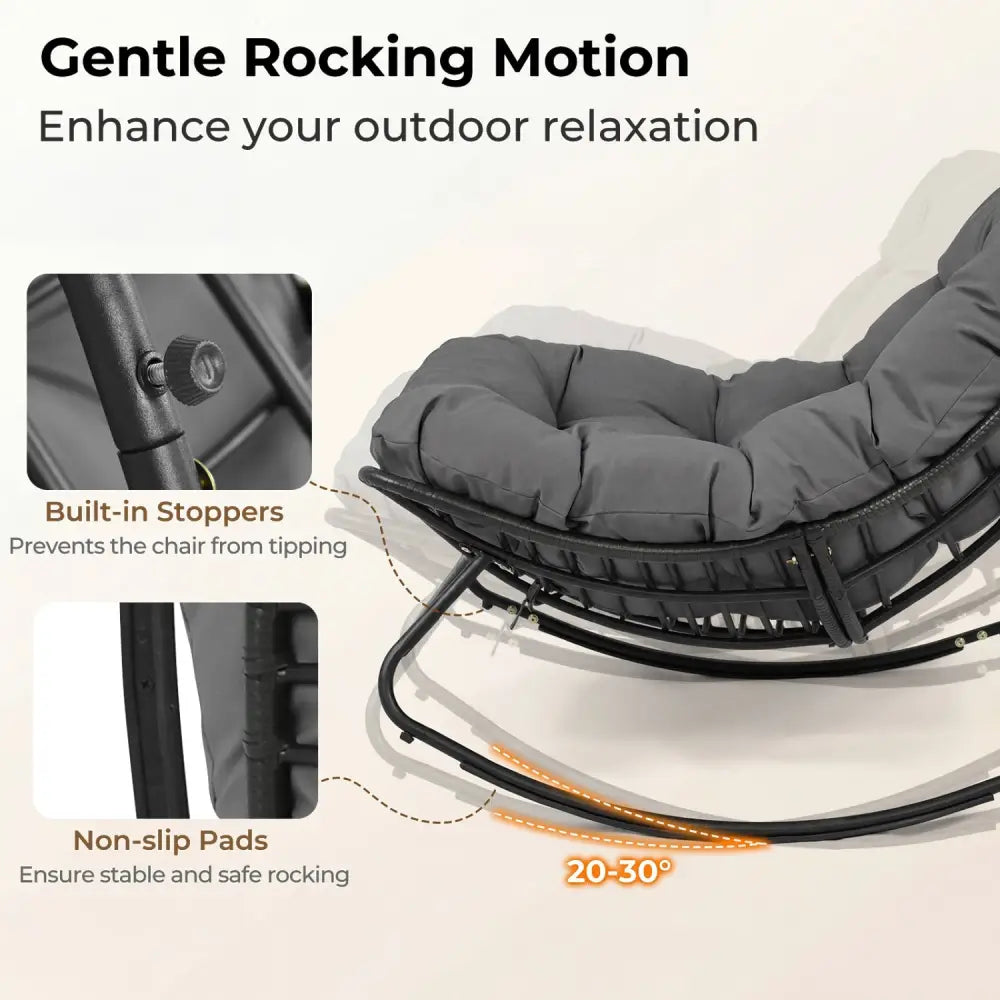 Outdoor Papasan Rocking Chair with Thick Cushion and Pads-Gray - Gray - Patio Rocking Chairs & Gliders