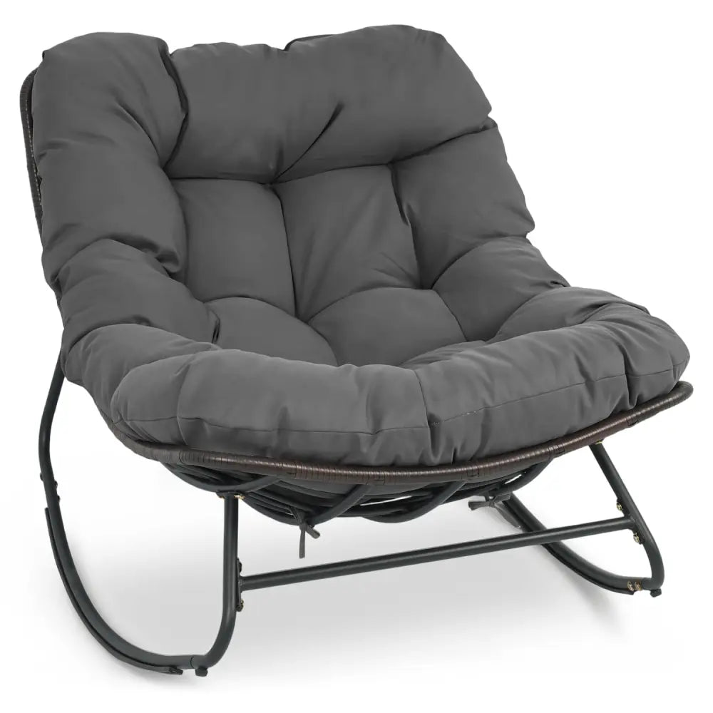 Outdoor Papasan Rocking Chair with Thick Cushion and Pads-Gray - Gray - Patio Rocking Chairs & Gliders