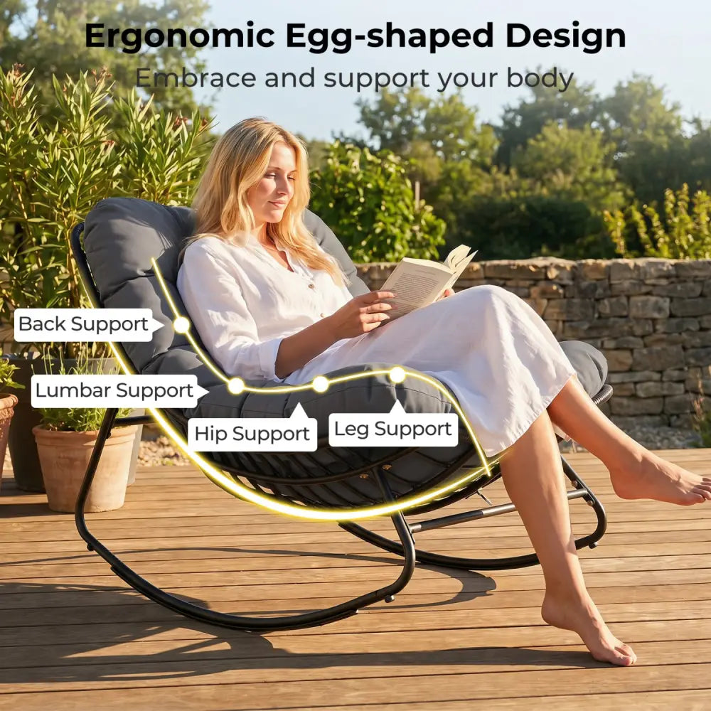 Outdoor Papasan Rocking Chair with Thick Cushion and Pads-Gray - Gray - Patio Rocking Chairs & Gliders