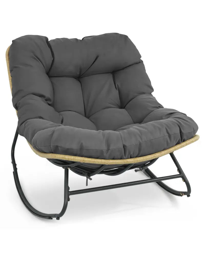 Outdoor Papasan Rocking Chair with Thick Cushioned Seat for Patio-Gray - Gray - Patio Rocking Chairs & Gliders