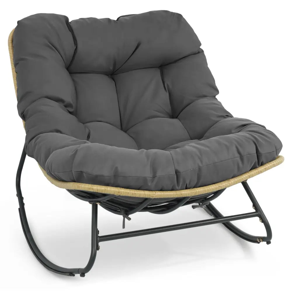 Outdoor Papasan Rocking Chair with Thick Cushioned Seat for Patio-Gray - Gray - Patio Rocking Chairs & Gliders