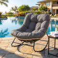 Outdoor Papasan Rocking Chair with Thick Cushioned Seat for Patio-Gray - Gray - Patio Rocking Chairs & Gliders