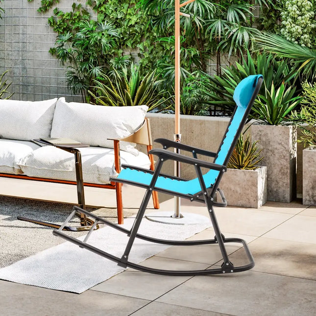 Outdoor Patio Camping Lightweight Folding Rocking Chair with Footrest -Navy - Navy - Patio Rocking Chairs & Gliders