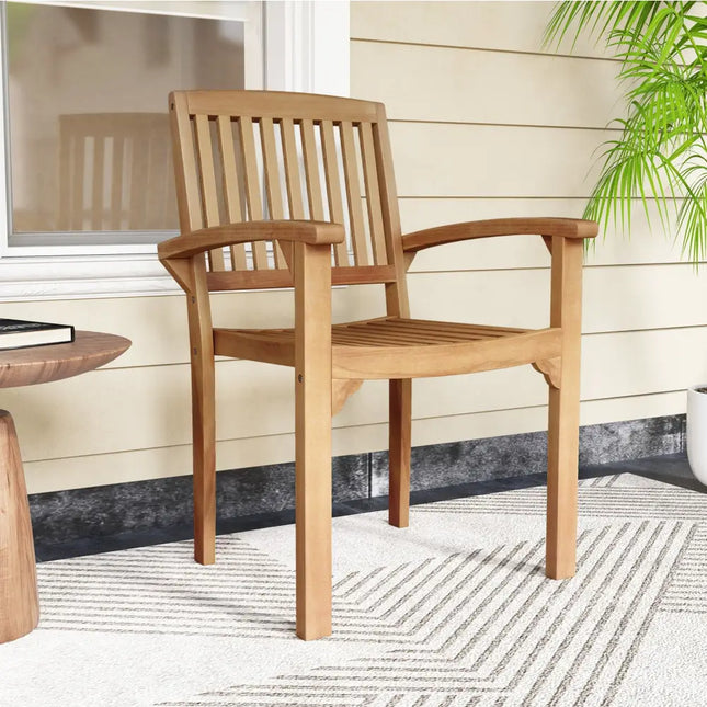 Outdoor Patio Chair with Slatted Seat and Curved Seat - Natural - Patio Dining Chairs