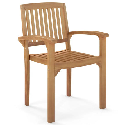 Outdoor Patio Chair with Slatted Seat and Curved Seat - Natural - Patio Dining Chairs