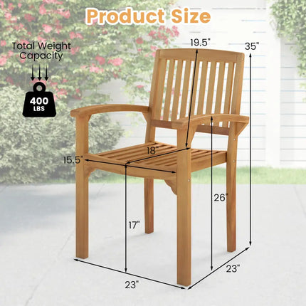 Outdoor Patio Chair with Slatted Seat and Curved Seat - Natural - Patio Dining Chairs