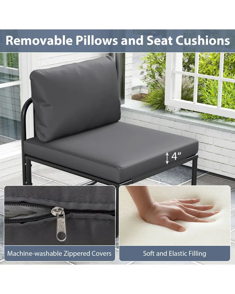 Outdoor Patio Chairs Set of 2 with Removable Cushions and Adjustable Foot Pads-Gray - Gray - Patio Dining Chairs