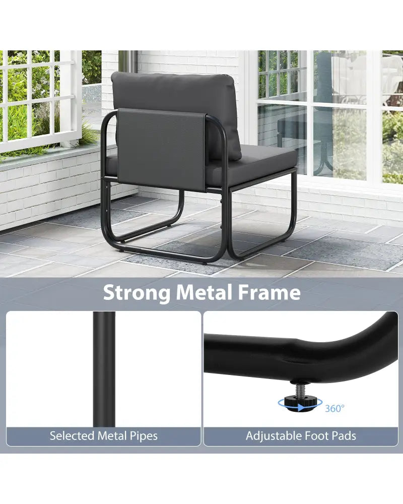 Outdoor Patio Chairs Set of 2 with Removable Cushions and Adjustable Foot Pads-Gray - Gray - Patio Dining Chairs