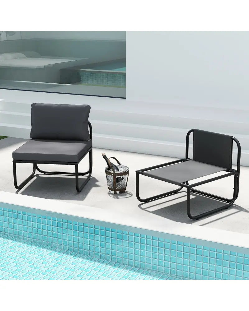 Outdoor Patio Chairs Set of 2 with Removable Cushions and Adjustable Foot Pads-Gray - Gray - Patio Dining Chairs
