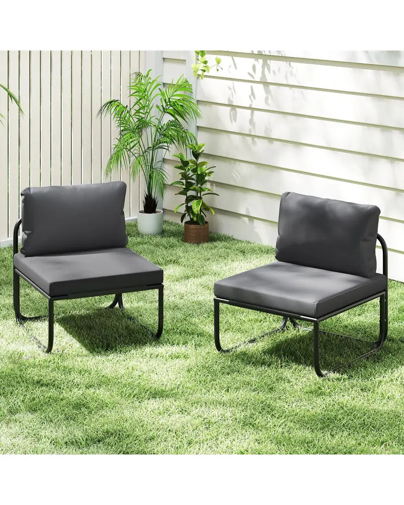 Outdoor Patio Chairs Set of 2 with Removable Cushions and Adjustable Foot Pads-Gray - Gray - Patio Dining Chairs