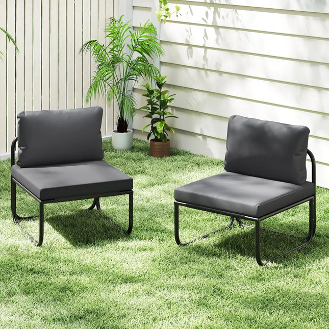 Outdoor Patio Chairs Set of 2 with Removable Cushions and Adjustable Foot Pads-Gray - Gray - Patio Dining Chairs
