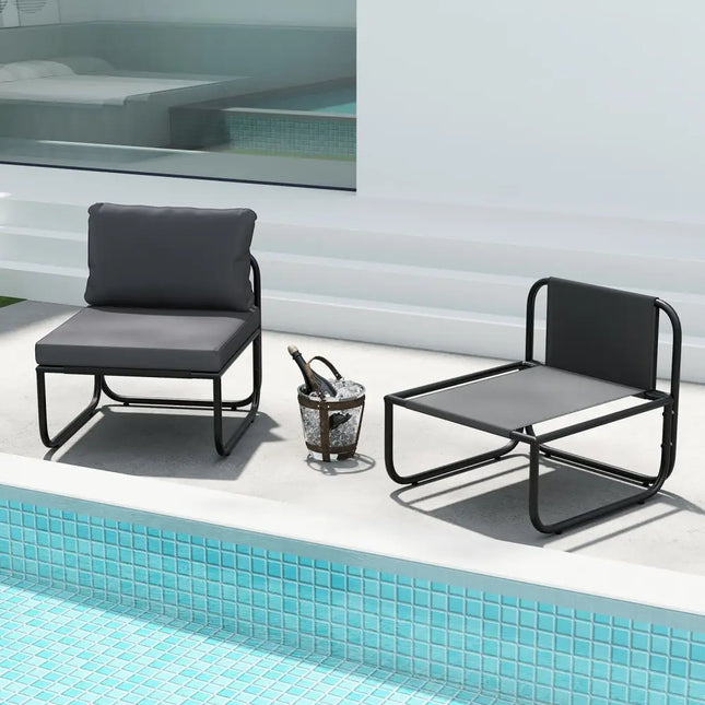 Outdoor Patio Chairs Set of 2 with Removable Cushions and Adjustable Foot Pads-Gray - Gray - Patio Dining Chairs