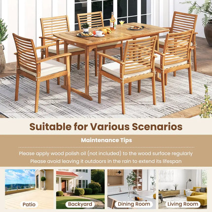 Outdoor Patio Dining Chairs Set of 2 with Removable Padded Cushion and Slatted Backrest-Beige - Beige - Patio Dining