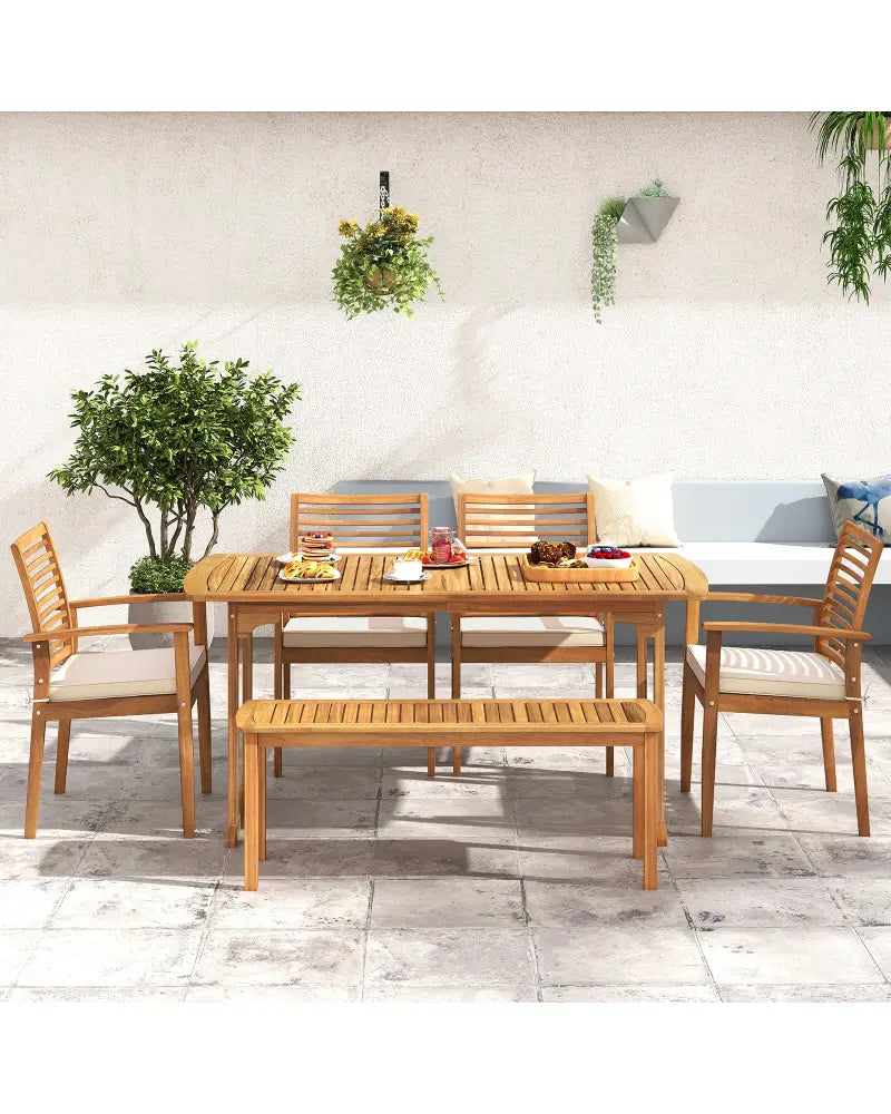 Outdoor Patio Dining Chairs Set of 2 with Removable Padded Cushion and Slatted Backrest-Beige - Beige - Patio Dining