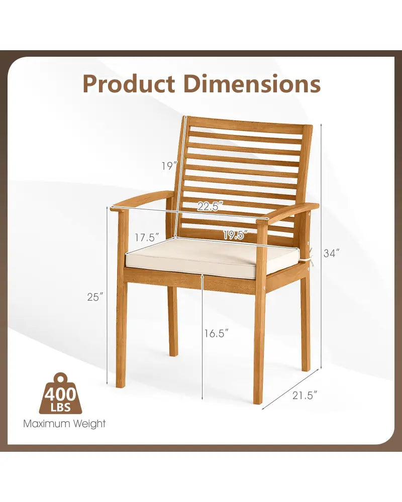 Outdoor Patio Dining Chairs Set of 2 with Removable Padded Cushion and Slatted Backrest-Beige - Beige - Patio Dining