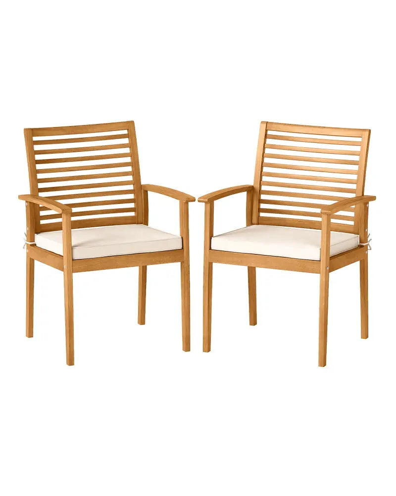 Outdoor Patio Dining Chairs Set of 2 with Removable Padded Cushion and Slatted Backrest-Beige - Beige - Patio Dining