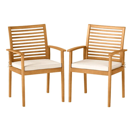 Outdoor Patio Dining Chairs Set of 2 with Removable Padded Cushion and Slatted Backrest-Beige - Beige - Patio Dining