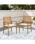 Outdoor Patio Dining Chairs Set of 2 with Removable Padded Cushion and Slatted Backrest-Beige - Beige - Patio Dining