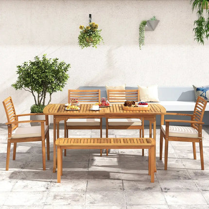 Outdoor Patio Dining Chairs Set of 2 with Removable Padded Cushion and Slatted Backrest-Beige - Beige - Patio Dining