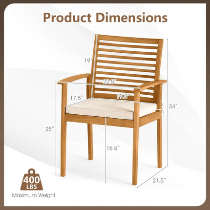 Outdoor Patio Dining Chairs Set of 2 with Removable Padded Cushion and Slatted Backrest-Beige - Beige - Patio Dining