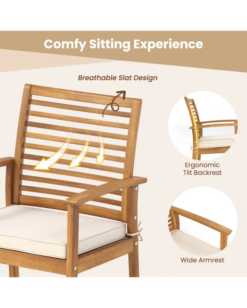 Outdoor Patio Dining Chairs Set of 2 with Removable Padded Cushion and Slatted Backrest-Beige - Beige - Patio Dining