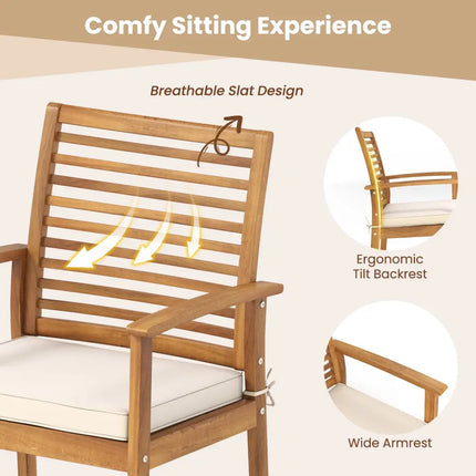 Outdoor Patio Dining Chairs Set of 2 with Removable Padded Cushion and Slatted Backrest-Beige - Beige - Patio Dining