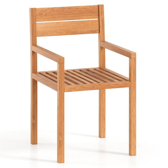 Outdoor Patio Dining Teak Wood Armchair - Natural - Patio Dining Chairs