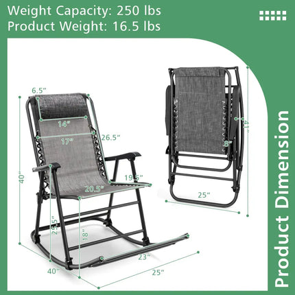 Outdoor Patio Headrest Folding Zero Gravity Rocking Chair-Gray - Gray - Patio Rocking Chairs & Gliders