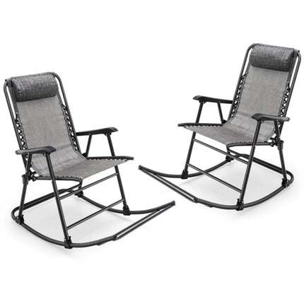 Outdoor Patio Headrest Folding Zero Gravity Rocking Chair-Gray - Gray - Patio Rocking Chairs & Gliders