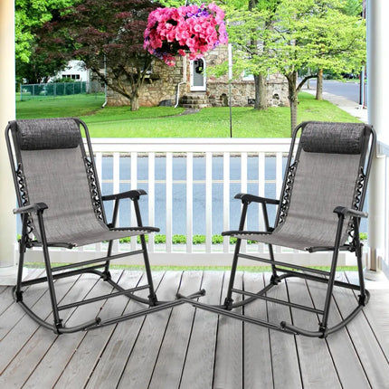 Outdoor Patio Headrest Folding Zero Gravity Rocking Chair-Gray - Gray - Patio Rocking Chairs & Gliders