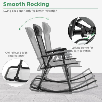 Outdoor Patio Headrest Folding Zero Gravity Rocking Chair-Gray - Gray - Patio Rocking Chairs & Gliders