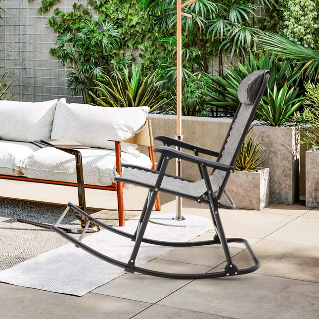 Outdoor Patio Headrest Folding Zero Gravity Rocking Chair-Gray - Gray - Patio Rocking Chairs & Gliders