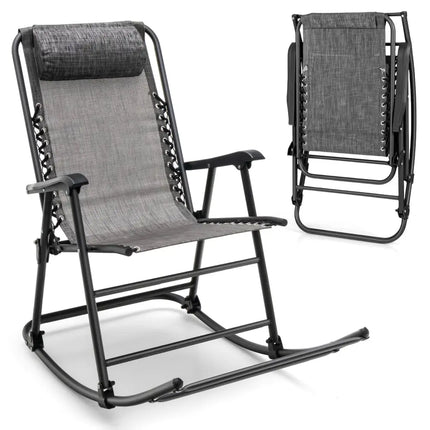 Outdoor Patio Headrest Folding Zero Gravity Rocking Chair-Gray - Gray - Patio Rocking Chairs & Gliders