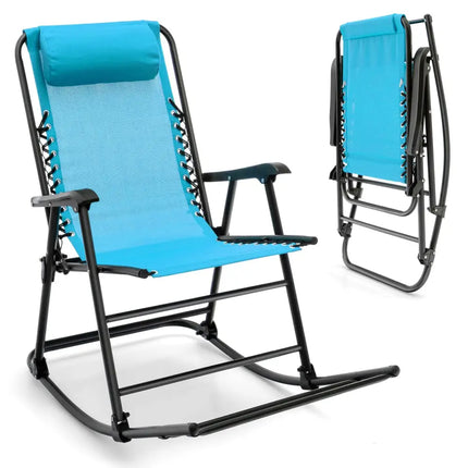 Outdoor Patio Headrest Folding Zero Gravity Rocking Chair-Turquoise - Turquoise - Patio Rocking Chairs & Gliders