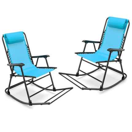 Outdoor Patio Headrest Folding Zero Gravity Rocking Chair-Turquoise - Turquoise - Patio Rocking Chairs & Gliders