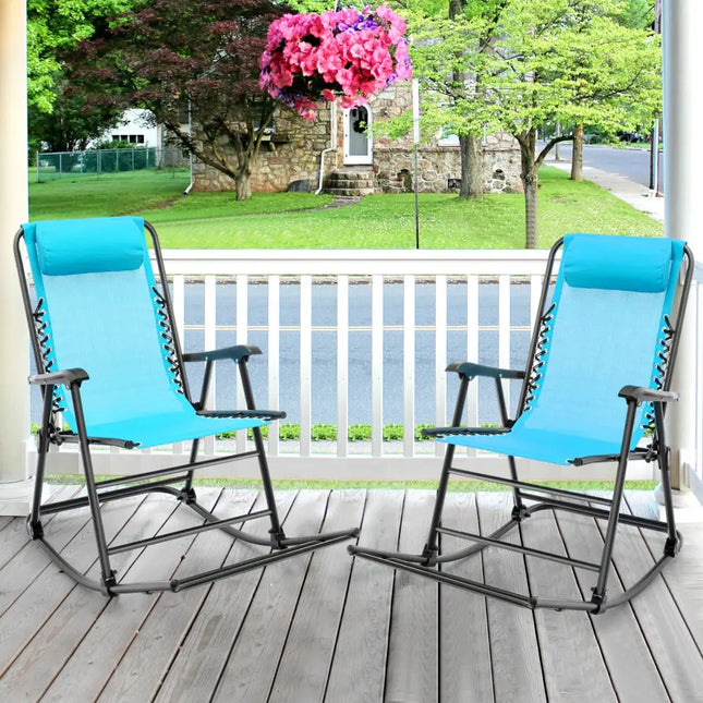 Outdoor Patio Headrest Folding Zero Gravity Rocking Chair-Turquoise - Turquoise - Patio Rocking Chairs & Gliders