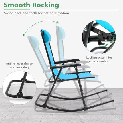Outdoor Patio Headrest Folding Zero Gravity Rocking Chair-Turquoise - Turquoise - Patio Rocking Chairs & Gliders