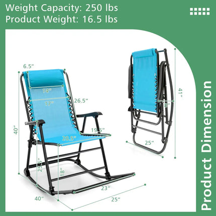 Outdoor Patio Headrest Folding Zero Gravity Rocking Chair-Turquoise - Turquoise - Patio Rocking Chairs & Gliders