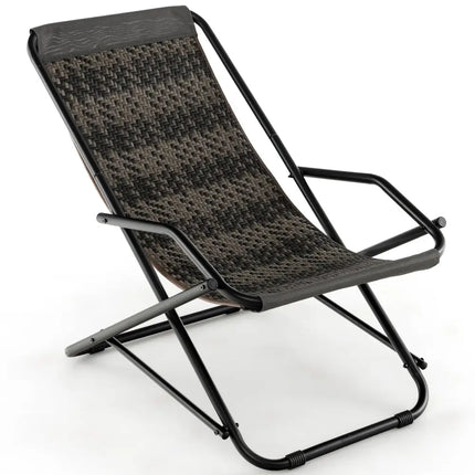Outdoor Patio PE Wicker Rocking Chair with Armrests and Metal Frame-Gray - Gray - Patio Rocking Chairs & Gliders