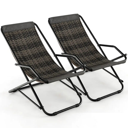 Outdoor Patio PE Wicker Rocking Chair with Armrests and Metal Frame-Gray - Gray - Patio Rocking Chairs & Gliders