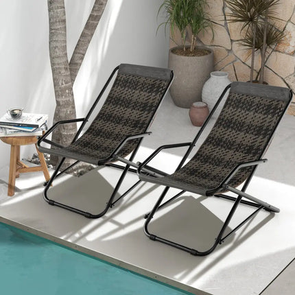 Outdoor Patio PE Wicker Rocking Chair with Armrests and Metal Frame-Gray - Gray - Patio Rocking Chairs & Gliders