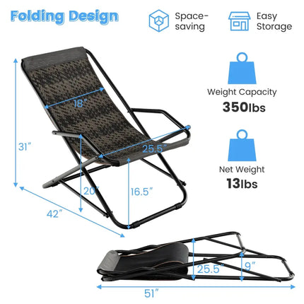 Outdoor Patio PE Wicker Rocking Chair with Armrests and Metal Frame-Gray - Gray - Patio Rocking Chairs & Gliders