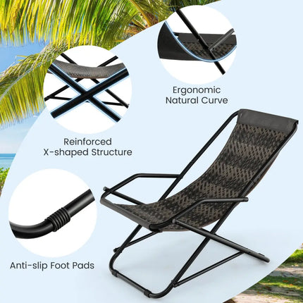 Outdoor Patio PE Wicker Rocking Chair with Armrests and Metal Frame-Gray - Gray - Patio Rocking Chairs & Gliders