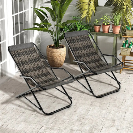 Outdoor Patio PE Wicker Rocking Chair with Armrests and Metal Frame-Gray - Gray - Patio Rocking Chairs & Gliders
