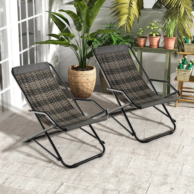 Outdoor Patio PE Wicker Rocking Chair with Armrests and Metal Frame-Gray - Gray - Patio Rocking Chairs & Gliders