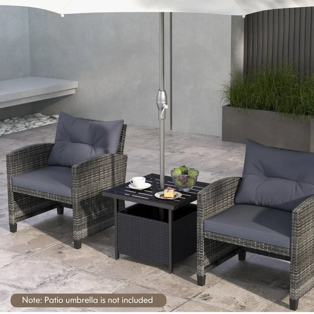 Outdoor Patio Rattan Wicker Steel Side Deck Table-Black - Black - Patio Coffee Tables