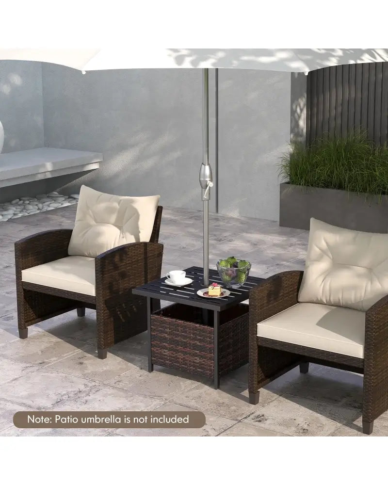 Outdoor Patio Rattan Wicker Steel Side Deck Table-Brown - Brown - Patio Coffee Tables